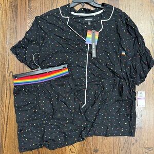 ROOM SERVICE Black with Rainbow Stars Button Up Pajama Set Pride PJ’s